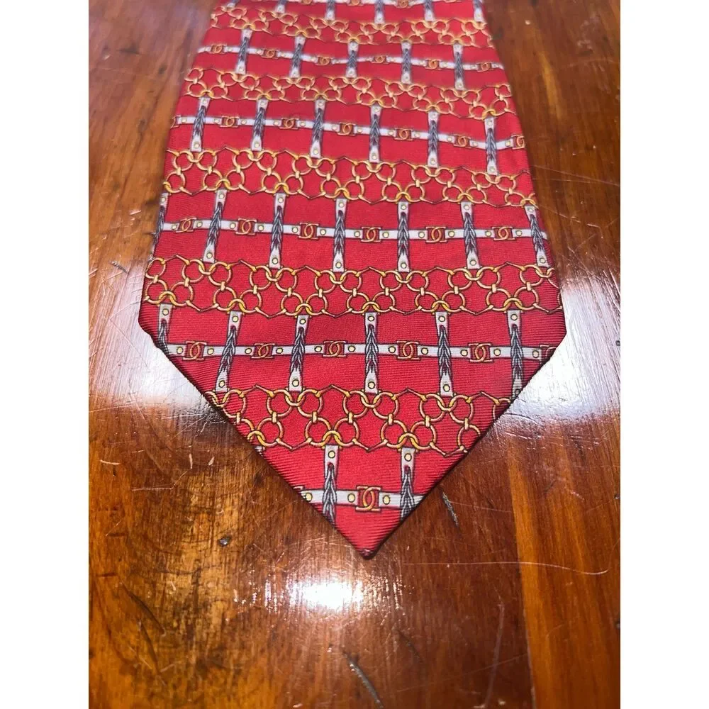 Paolo Gucci Designed by Paolo Gucci Red Chain Silk Necktie